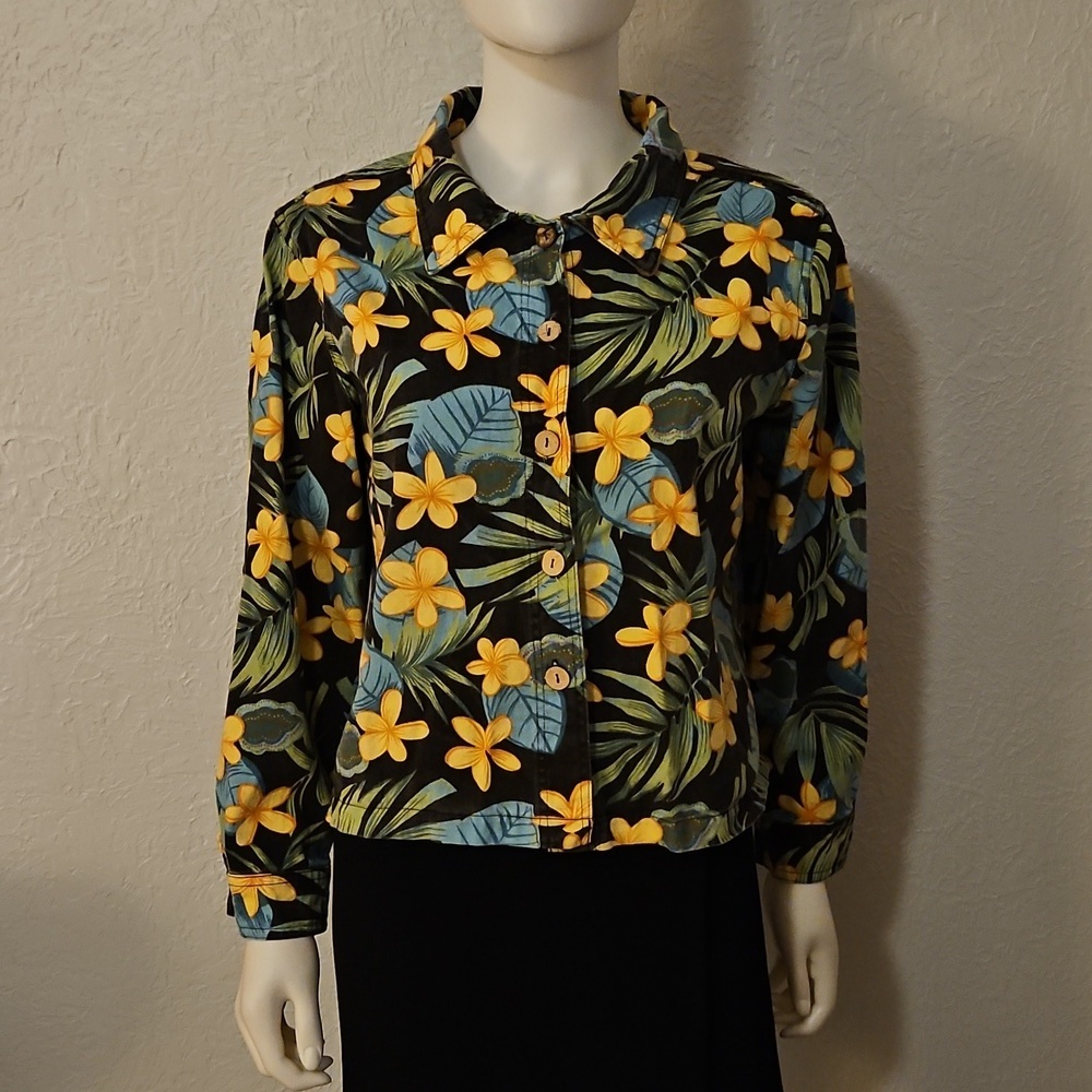 JANE ASHLEY Tropical Floral Resort Button Down Shacket - Picture 2 of 8